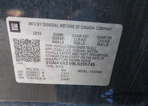 2020 Chevrolet Equinox Fwd Lt 1.5L Turbo из США, поврежденный, VIN 2GNAXKEV9L6195745